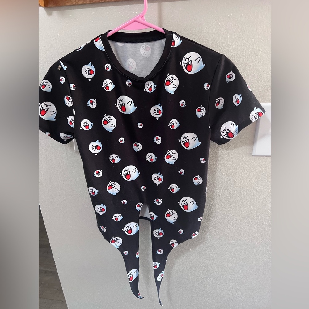 Mario ‘BOO’ tie front crop top